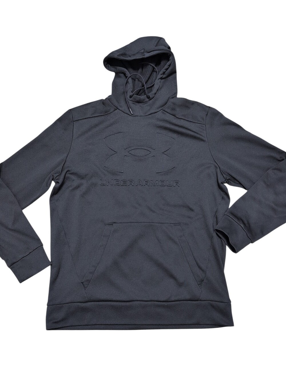 Under Armour Fleece Hoodie Tonal Embossed Logo Black Monochrome Mens Medium